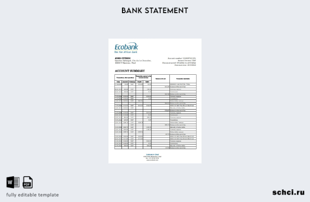 цифровая загрузка шаблона Excel банковской выписки Chad Ecobank